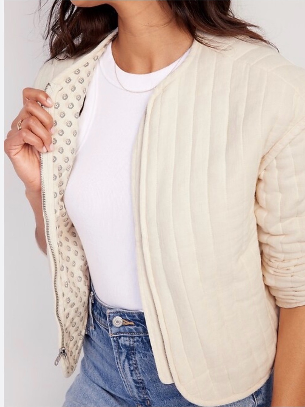 Old Navy Lightweight Cream Quilted Collarless Puffer Jacket Large Tall